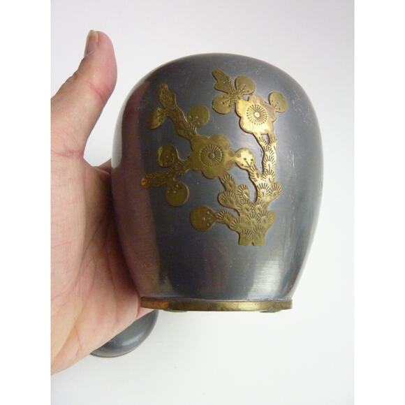 Vintage Pewter Brass Ginger Jar Cherry Blossoms - Picture 5 of 7